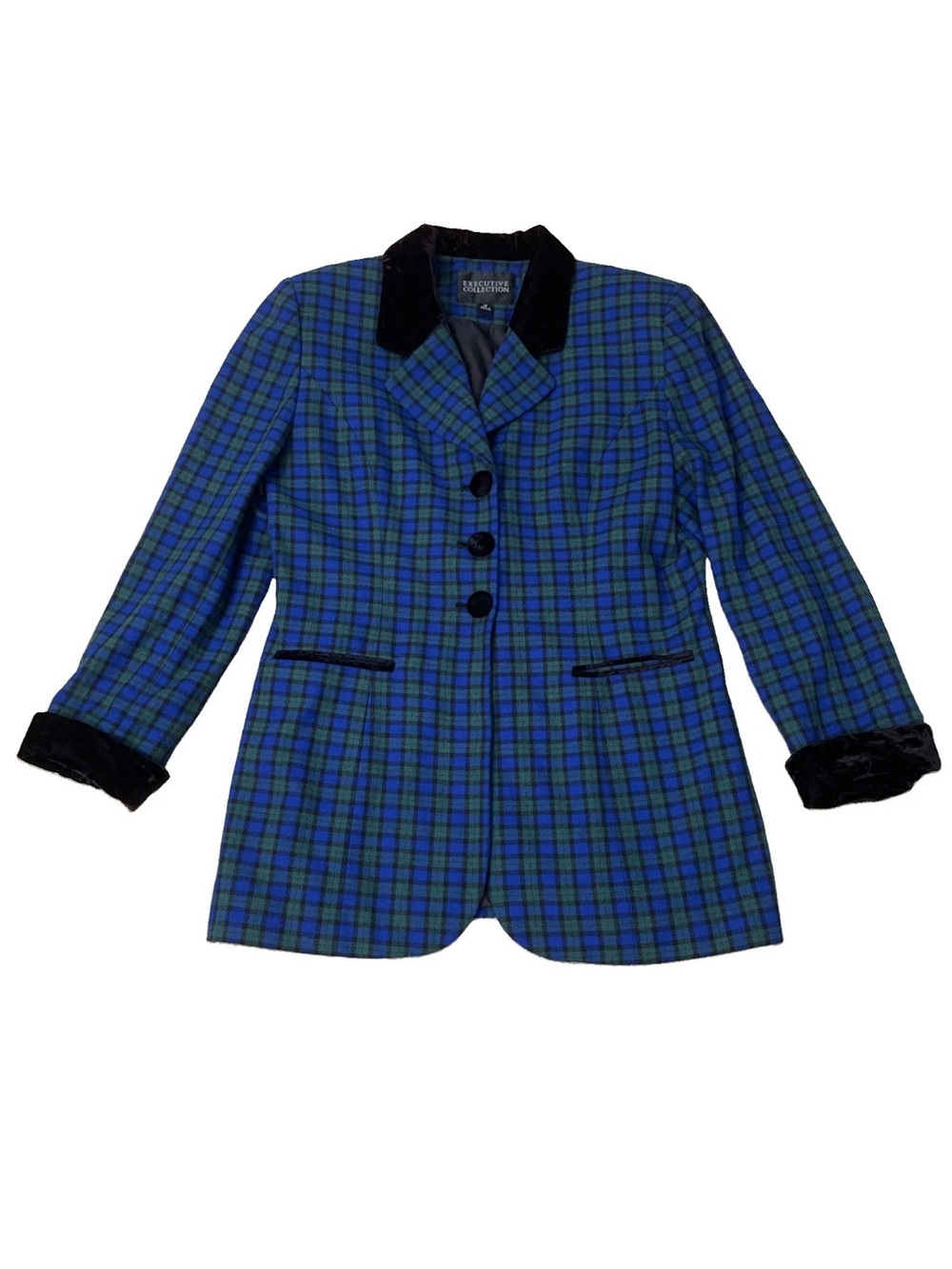 Vintage Plaid Blazer w/ Black Faux Fur Collar & Cuffs WOMEN’S 12 Preppy Fall
